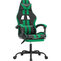 vidaXL Sillas-Silla gaming con reposapiés cuero sintético negro verde