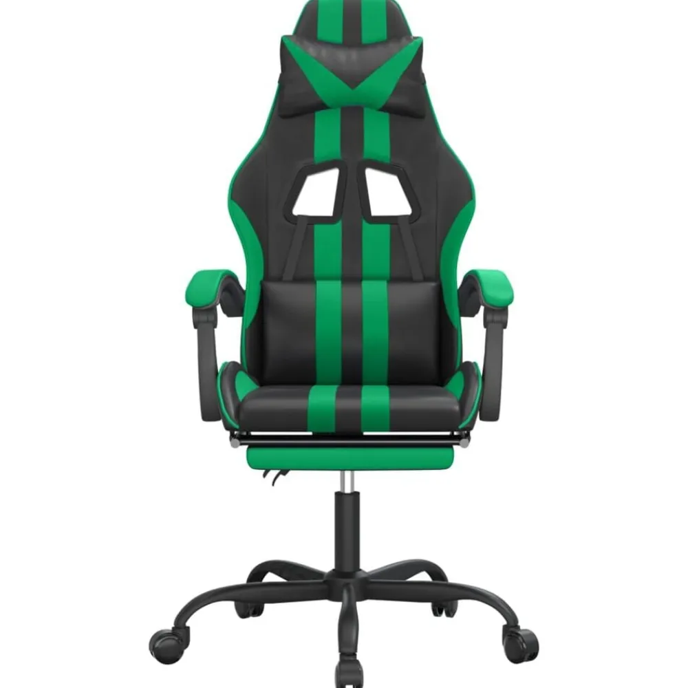 vidaXL Sillas-Silla gaming con reposapiés cuero sintético negro verde