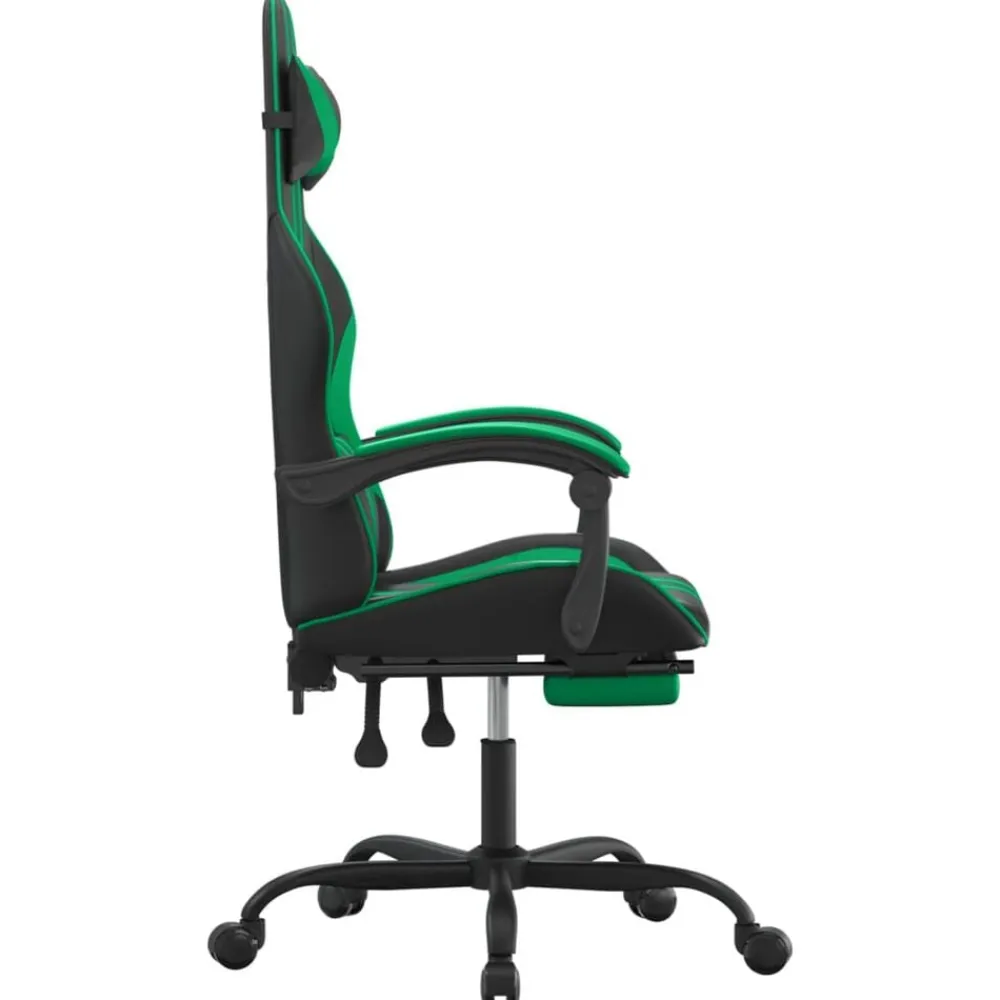 vidaXL Sillas-Silla gaming con reposapiés cuero sintético negro verde