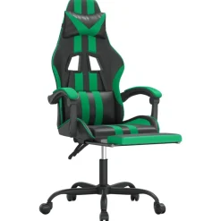 vidaXL Sillas-Silla gaming con reposapiés cuero sintético negro verde