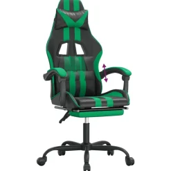 vidaXL Sillas-Silla gaming con reposapiés cuero sintético negro verde