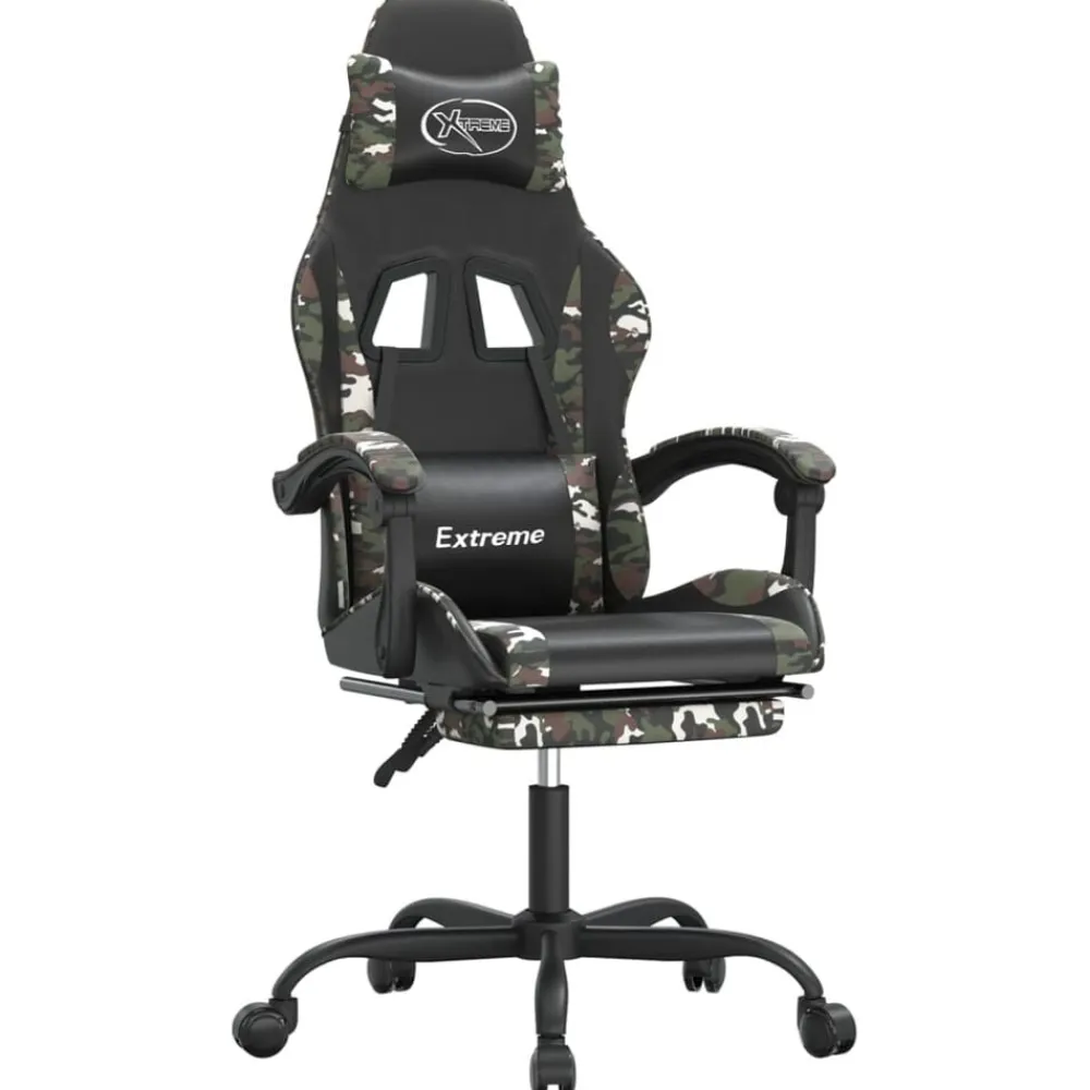 vidaXL Silla gaming con reposapiés cuero sintético negro camuflaje Negro y camuflaje Clearance