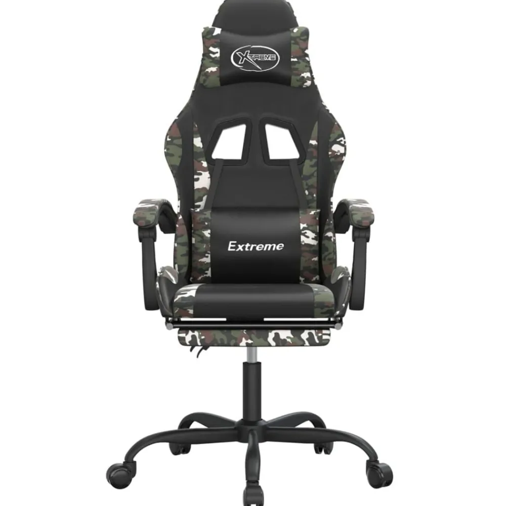 vidaXL Silla gaming con reposapiés cuero sintético negro camuflaje Negro y camuflaje Clearance