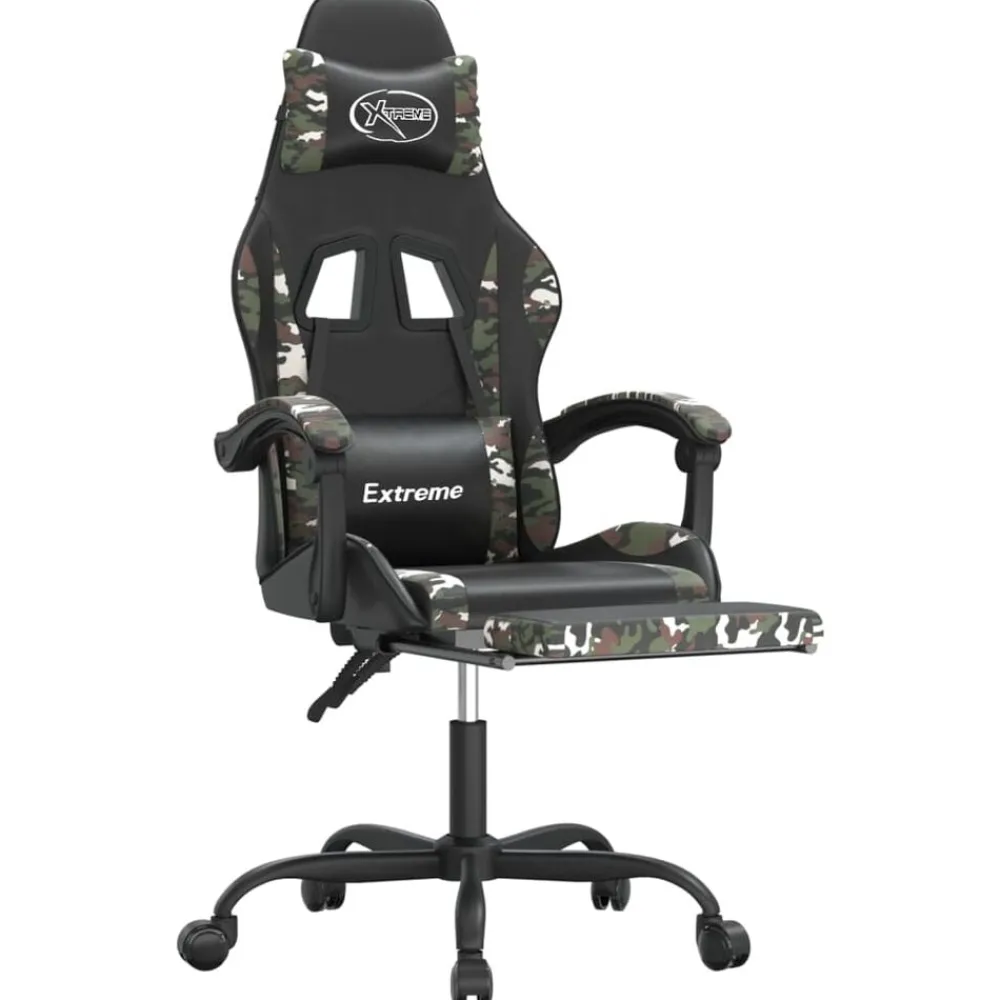 vidaXL Silla gaming con reposapiés cuero sintético negro camuflaje Negro y camuflaje Clearance