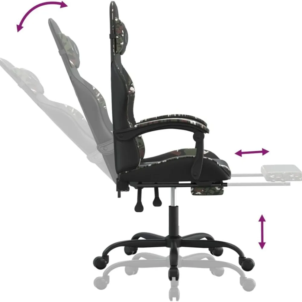 vidaXL Silla gaming con reposapiés cuero sintético negro camuflaje Negro y camuflaje Clearance