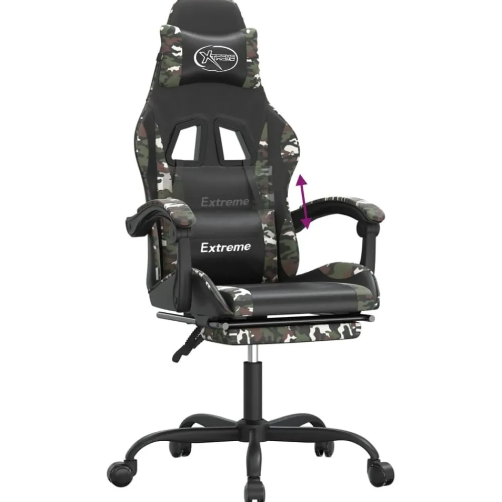 vidaXL Silla gaming con reposapiés cuero sintético negro camuflaje Negro y camuflaje Clearance