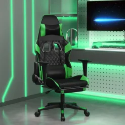 vidaXL Silla gaming con reposapiés cuero sintético negro verde Negro y verde Clearance