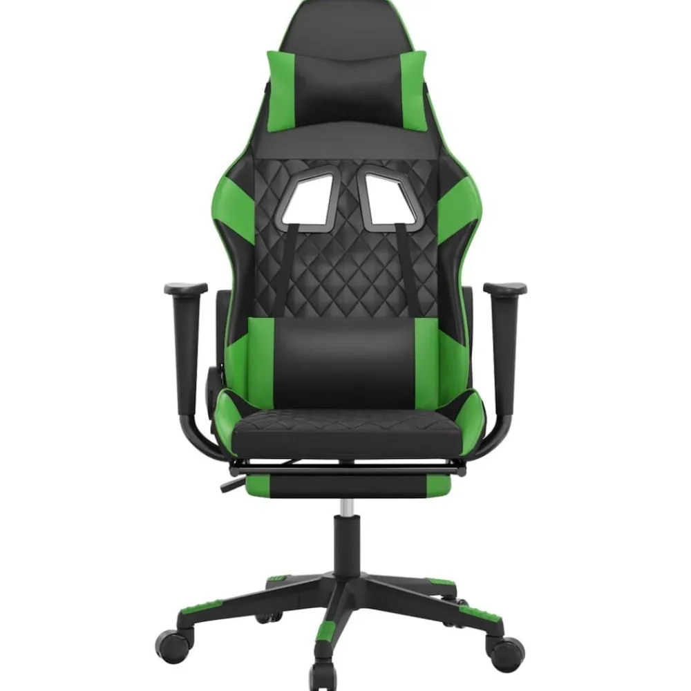 vidaXL Silla gaming con reposapiés cuero sintético negro verde Negro y verde Clearance
