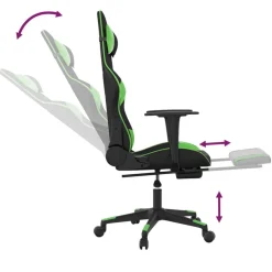 vidaXL Silla gaming con reposapiés cuero sintético negro verde Negro y verde Clearance