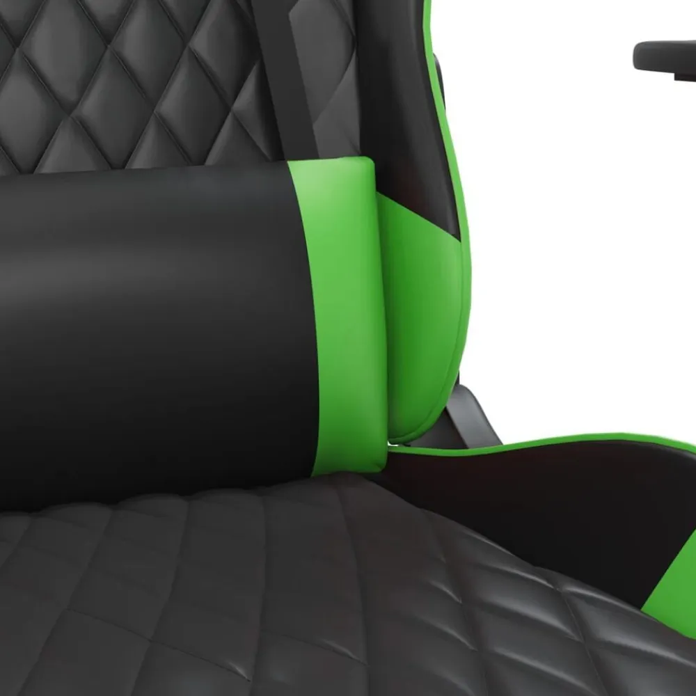 vidaXL Silla gaming con reposapiés cuero sintético negro verde Negro y verde Clearance
