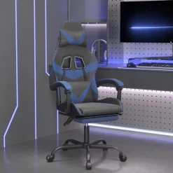 vidaXL Silla gaming con reposapiés cuero sintético negro azul Negro y azul Online