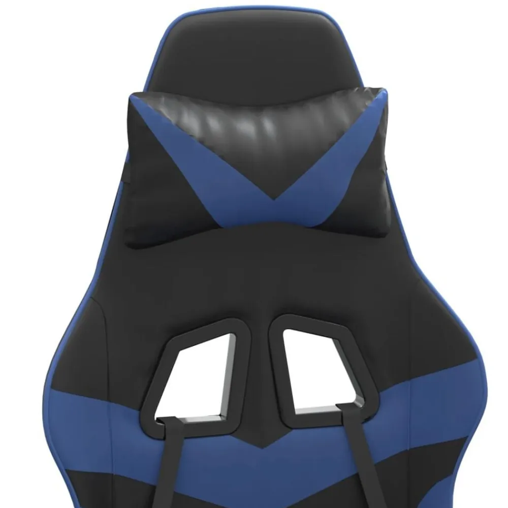 vidaXL Silla gaming con reposapiés cuero sintético negro azul Negro y azul Online