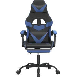 vidaXL Silla gaming con reposapiés cuero sintético negro azul Negro y azul Online