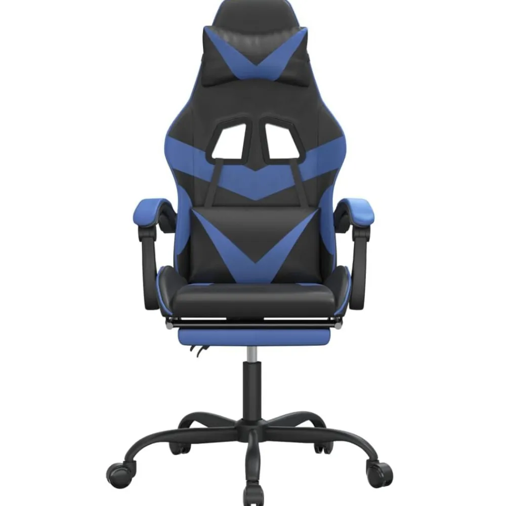 vidaXL Silla gaming con reposapiés cuero sintético negro azul Negro y azul Online