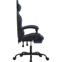 vidaXL Silla gaming con reposapiés cuero sintético negro azul Negro y azul Online
