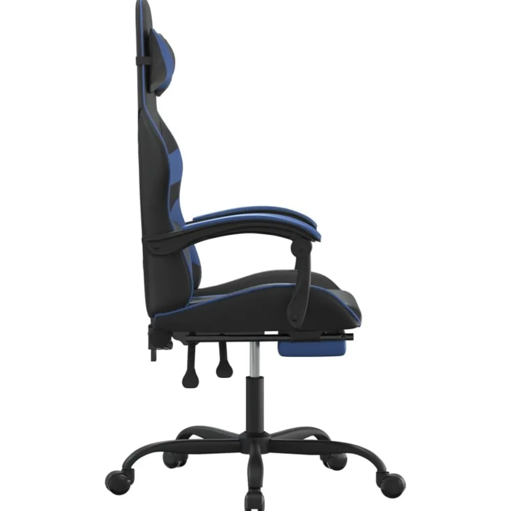 vidaXL Silla gaming con reposapiés cuero sintético negro azul Negro y azul Online