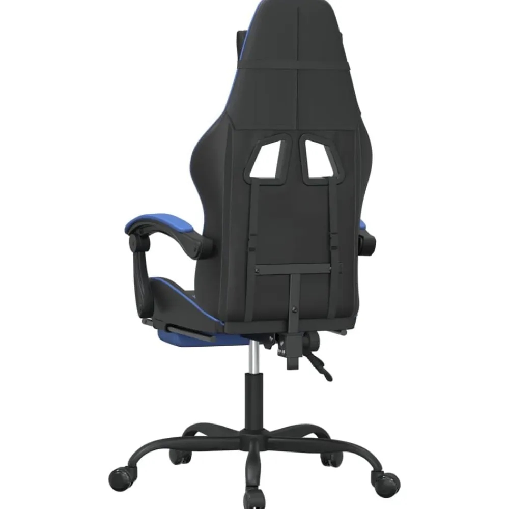 vidaXL Silla gaming con reposapiés cuero sintético negro azul Negro y azul Online