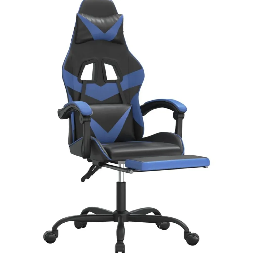 vidaXL Silla gaming con reposapiés cuero sintético negro azul Negro y azul Online