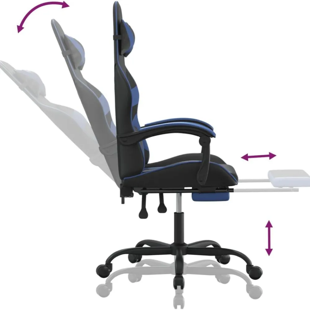 vidaXL Silla gaming con reposapiés cuero sintético negro azul Negro y azul Online