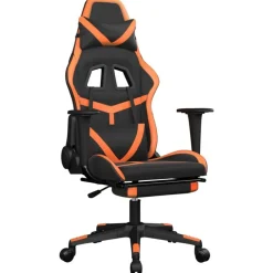vidaXL Silla gaming con reposapiés cuero sintético negro naranja Negro y naranja Sale