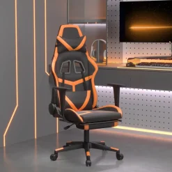 vidaXL Silla gaming con reposapiés cuero sintético negro naranja Negro y naranja Sale