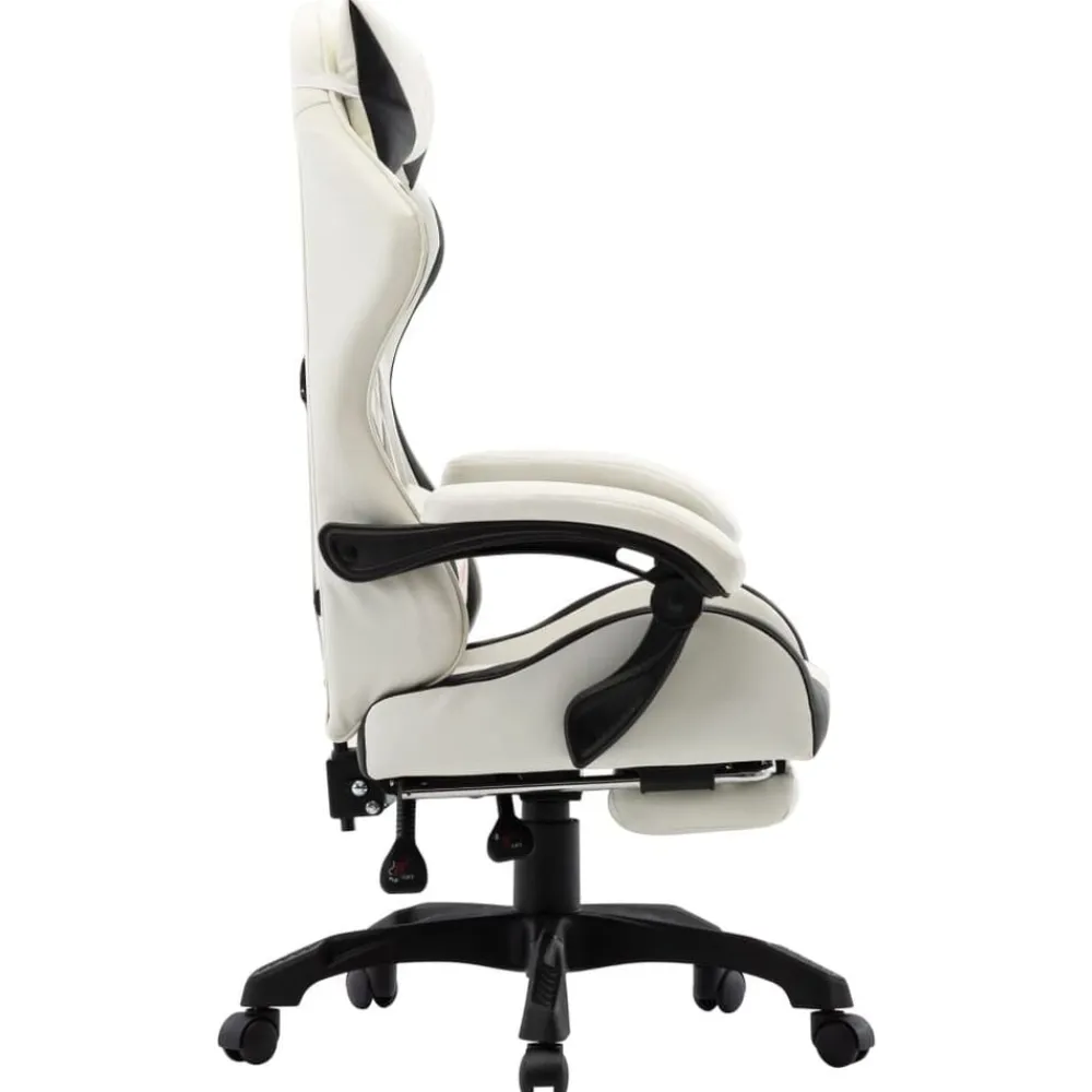 vidaXL Silla gaming con reposapiés cuero sintético Negro y blanco New
