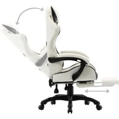 vidaXL Silla gaming con reposapiés cuero sintético Negro y blanco New