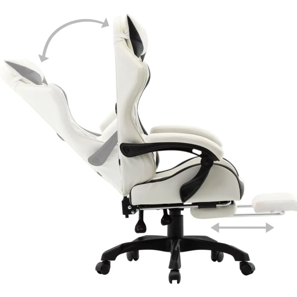 vidaXL Silla gaming con reposapiés cuero sintético Negro y blanco New