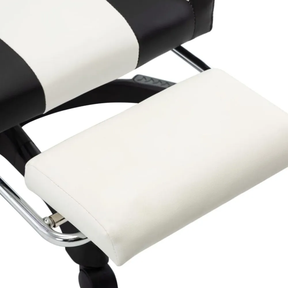 vidaXL Silla gaming con reposapiés cuero sintético Negro y blanco New