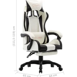 vidaXL Silla gaming con reposapiés cuero sintético Negro y blanco New