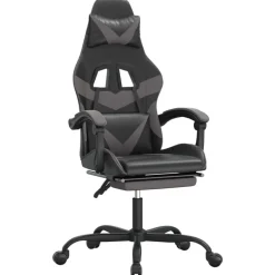 vidaXL Sillas-Silla gaming con reposapiés cuero sintético negro gris