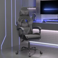 vidaXL Sillas-Silla gaming con reposapiés cuero sintético negro gris