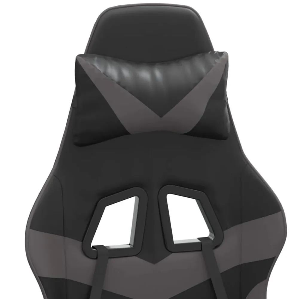 vidaXL Sillas-Silla gaming con reposapiés cuero sintético negro gris