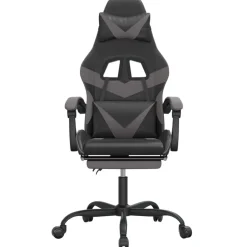 vidaXL Sillas-Silla gaming con reposapiés cuero sintético negro gris