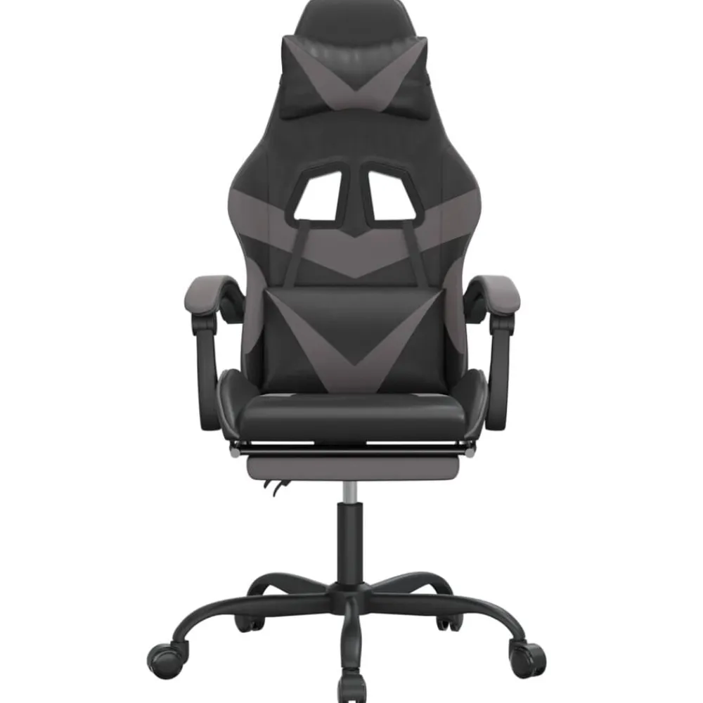 vidaXL Sillas-Silla gaming con reposapiés cuero sintético negro gris