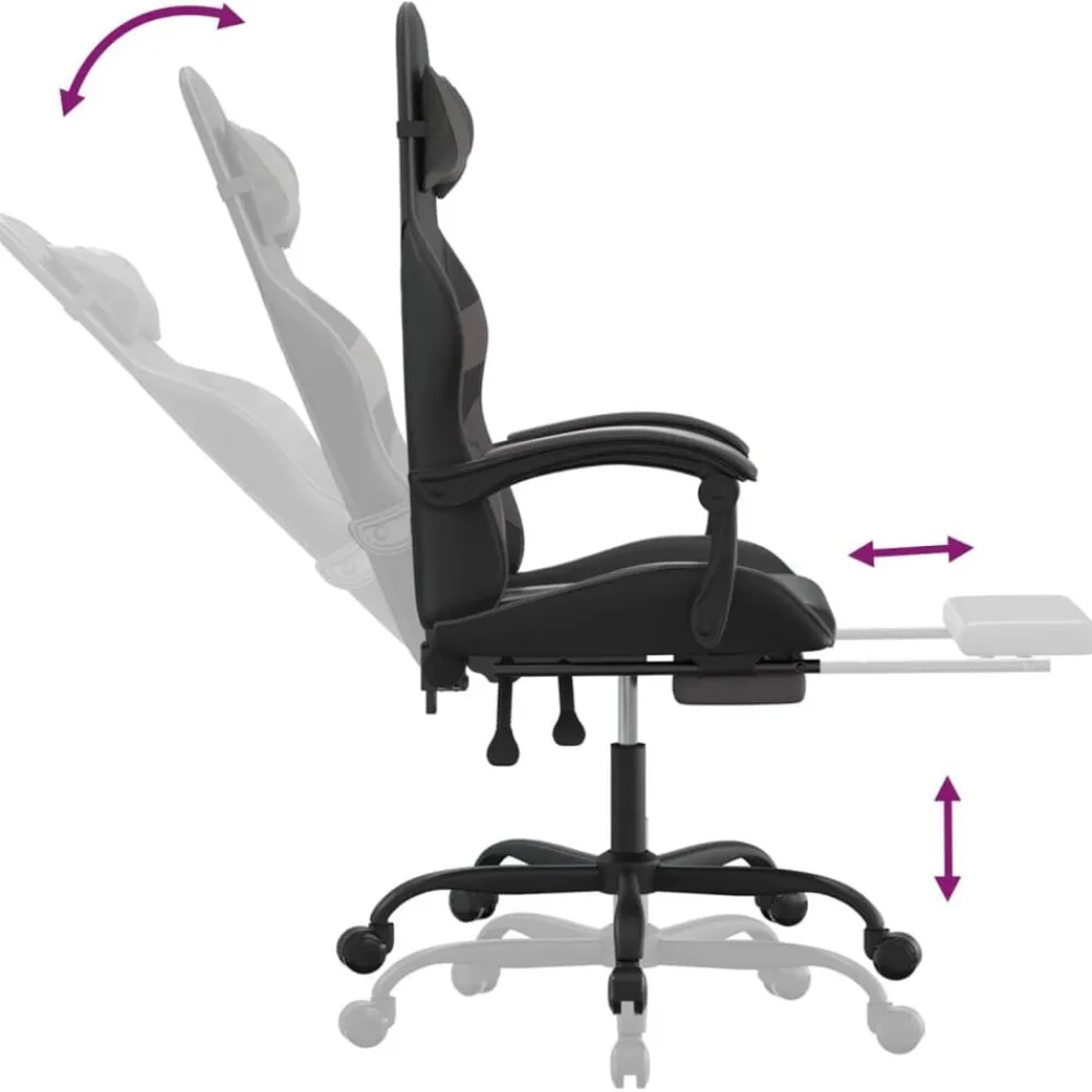 vidaXL Sillas-Silla gaming con reposapiés cuero sintético negro gris