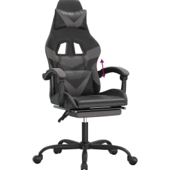 vidaXL Sillas-Silla gaming con reposapiés cuero sintético negro gris