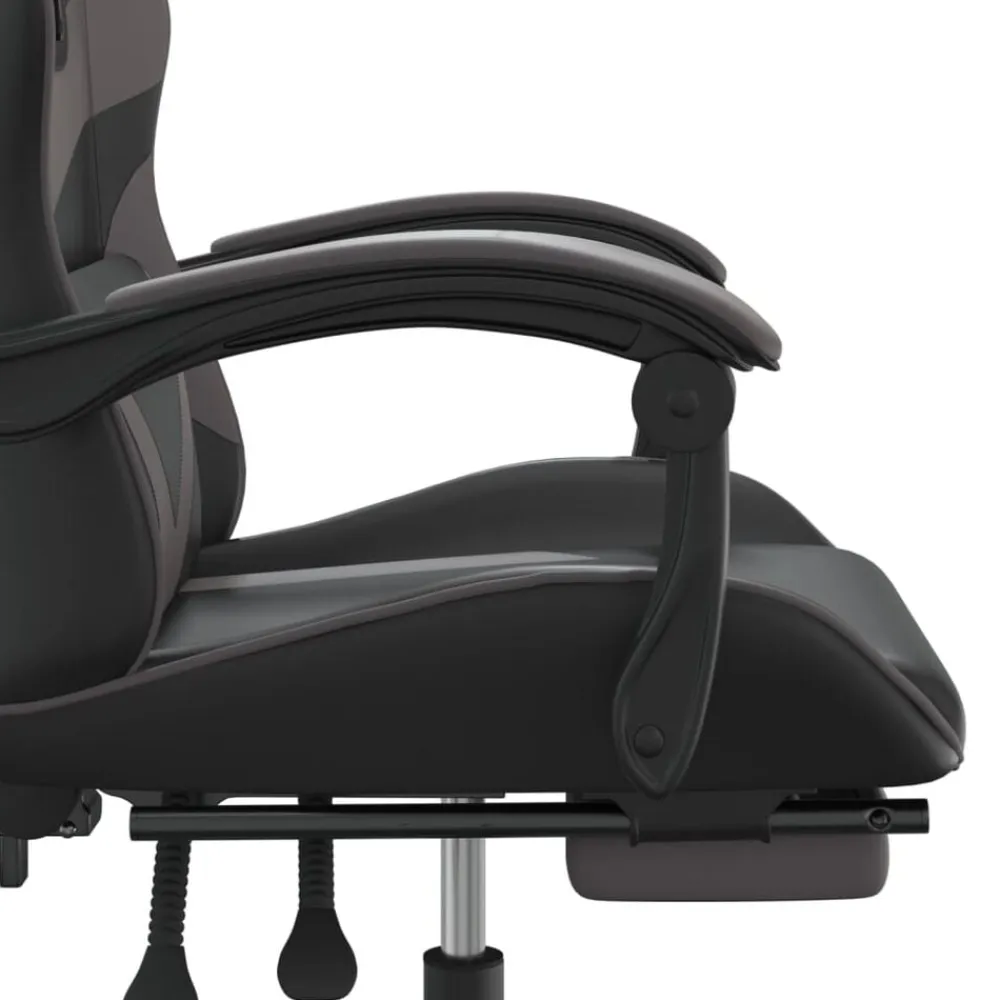 vidaXL Sillas-Silla gaming con reposapiés cuero sintético negro gris