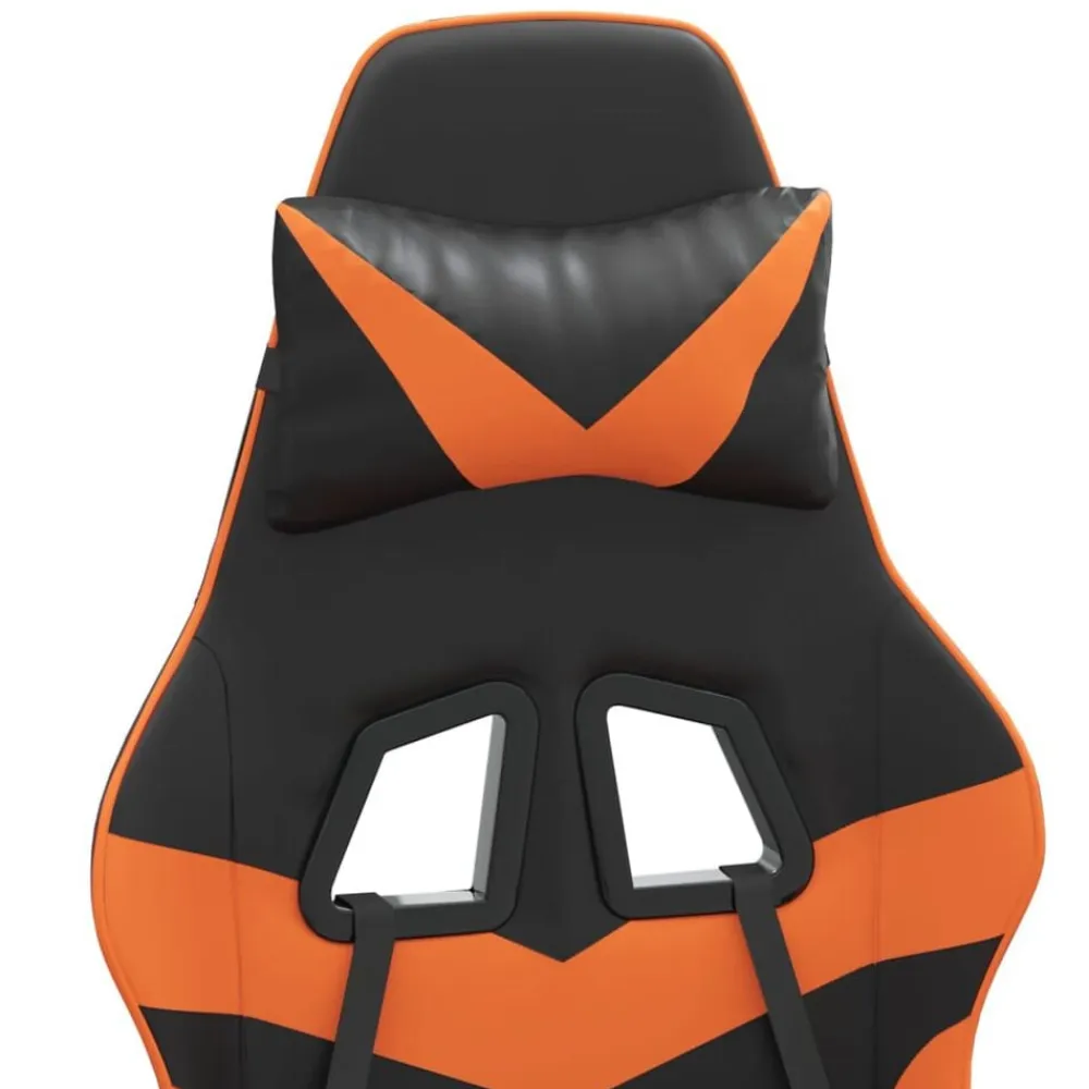 vidaXL Sillas-Silla gaming con reposapiés cuero sintético negro naranja