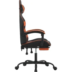 vidaXL Sillas-Silla gaming con reposapiés cuero sintético negro naranja