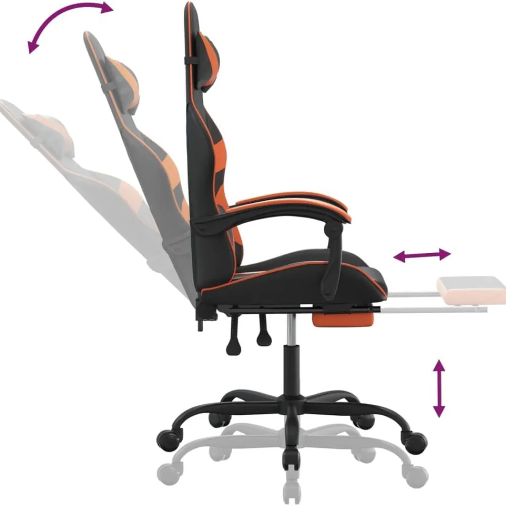 vidaXL Sillas-Silla gaming con reposapiés cuero sintético negro naranja