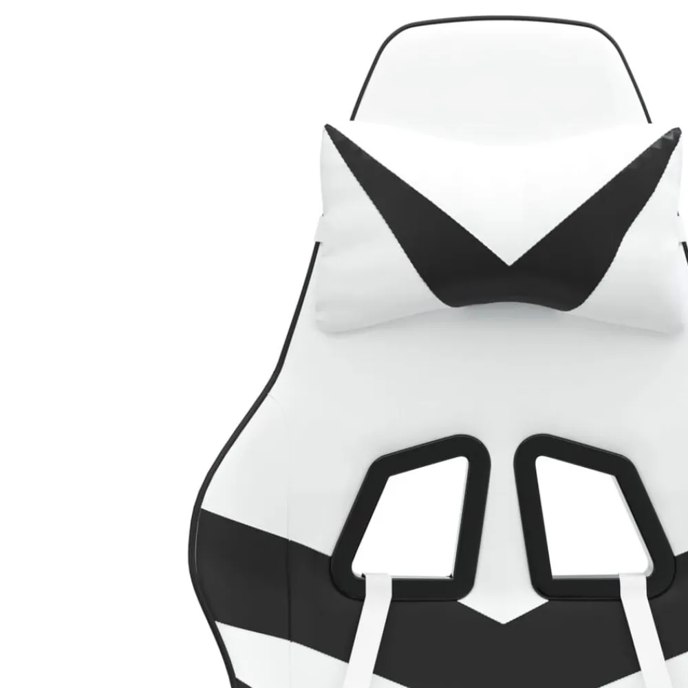 vidaXL Silla gaming con reposapiés cuero sintético blanco negro Blanco y negro Outlet