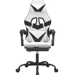 vidaXL Silla gaming con reposapiés cuero sintético blanco negro Blanco y negro Outlet