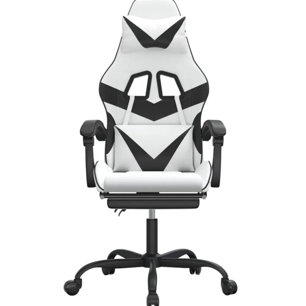 vidaXL Silla gaming con reposapiés cuero sintético blanco negro Blanco y negro Outlet