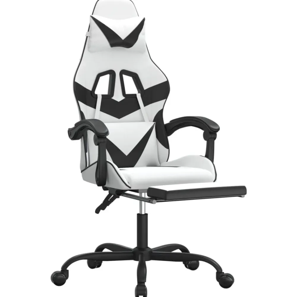 vidaXL Silla gaming con reposapiés cuero sintético blanco negro Blanco y negro Outlet
