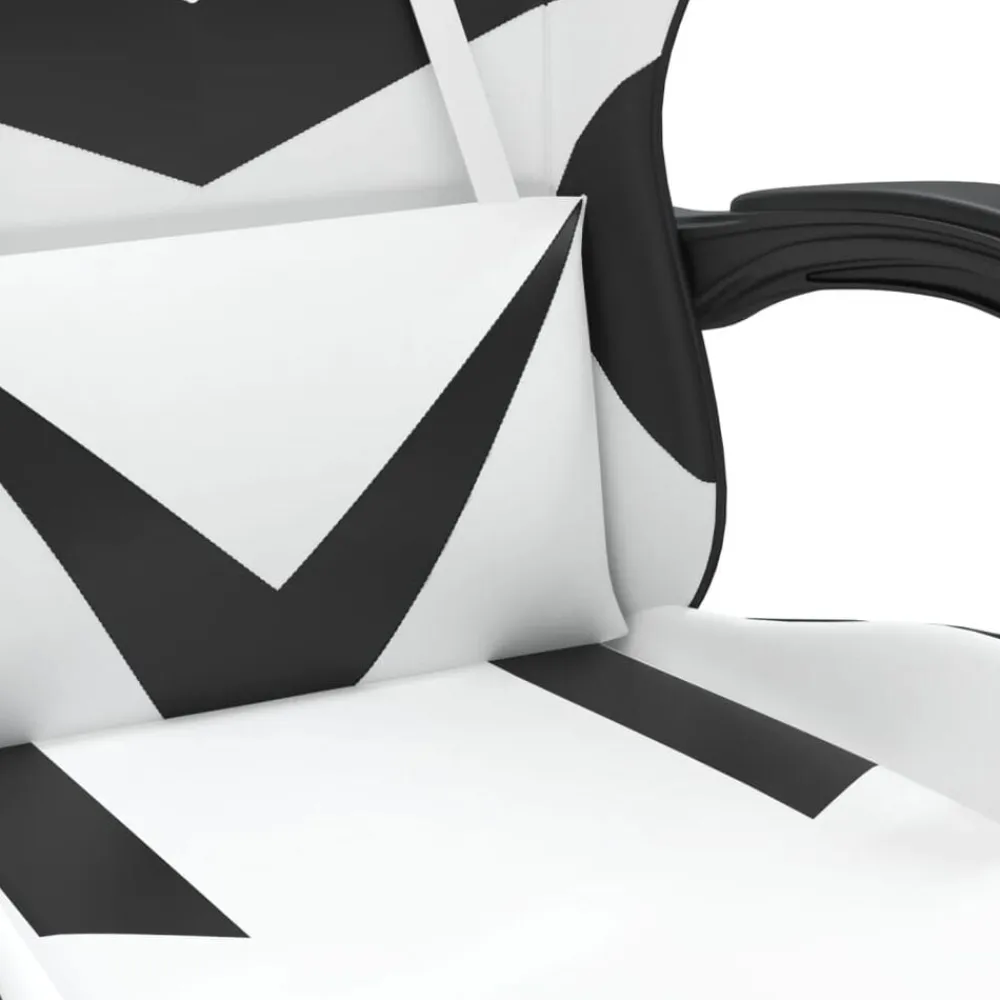 vidaXL Silla gaming con reposapiés cuero sintético blanco negro Blanco y negro Outlet