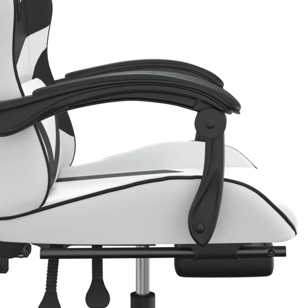 vidaXL Silla gaming con reposapiés cuero sintético blanco negro Blanco y negro Outlet