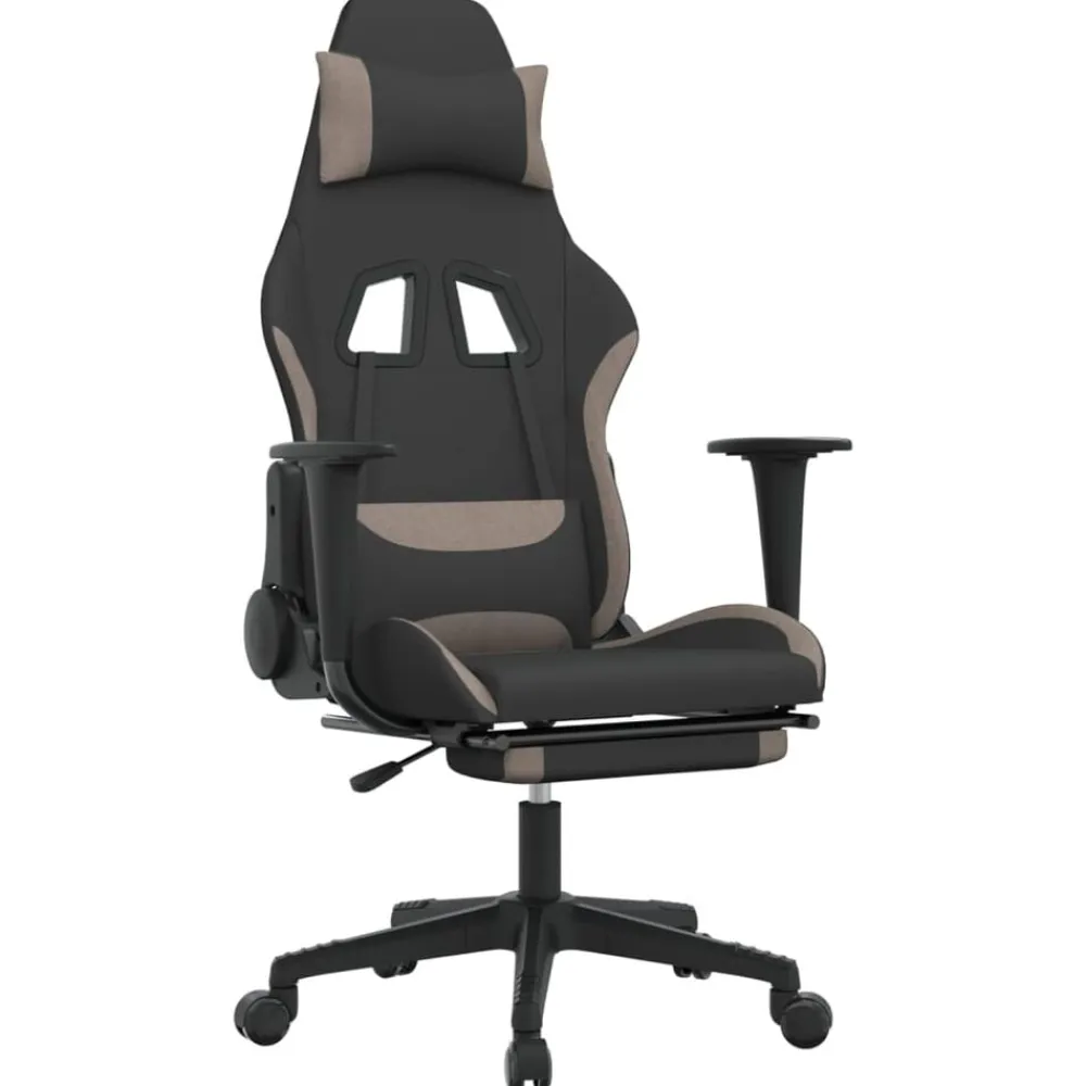 vidaXL Sillas-Silla gaming con reposapiés tela negro y gris taupe