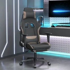 vidaXL Sillas-Silla gaming con reposapiés tela negro y gris taupe