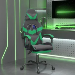 vidaXL Silla gaming con reposapiés cuero sintético negro verde Negro y verde Online